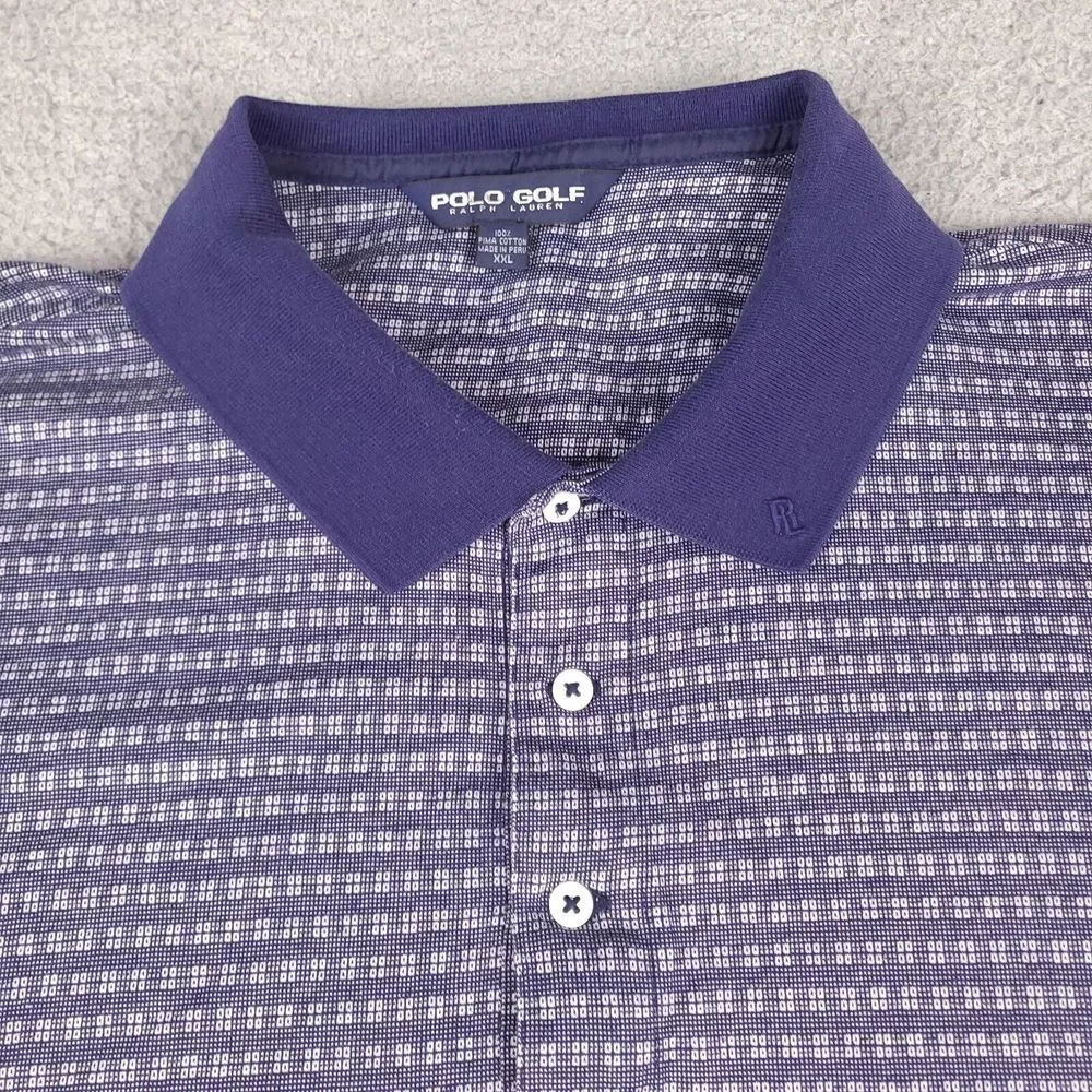 Polo Golf Ralph Lauren Shirt Mens XXL Blue‎ Silver Pima Cotton Geometric Vintage